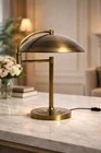 Italian 1950s large heavy Mid Century Modern Brass Desk Lamp Dome Shade Adjust