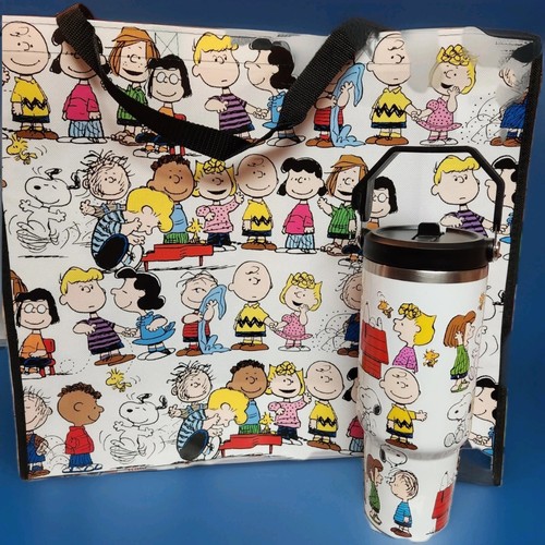 Peanuts Snoopy  Stainless Steel 40oz Tumbler, Straw & Handle W/Free XLBag 19x17 