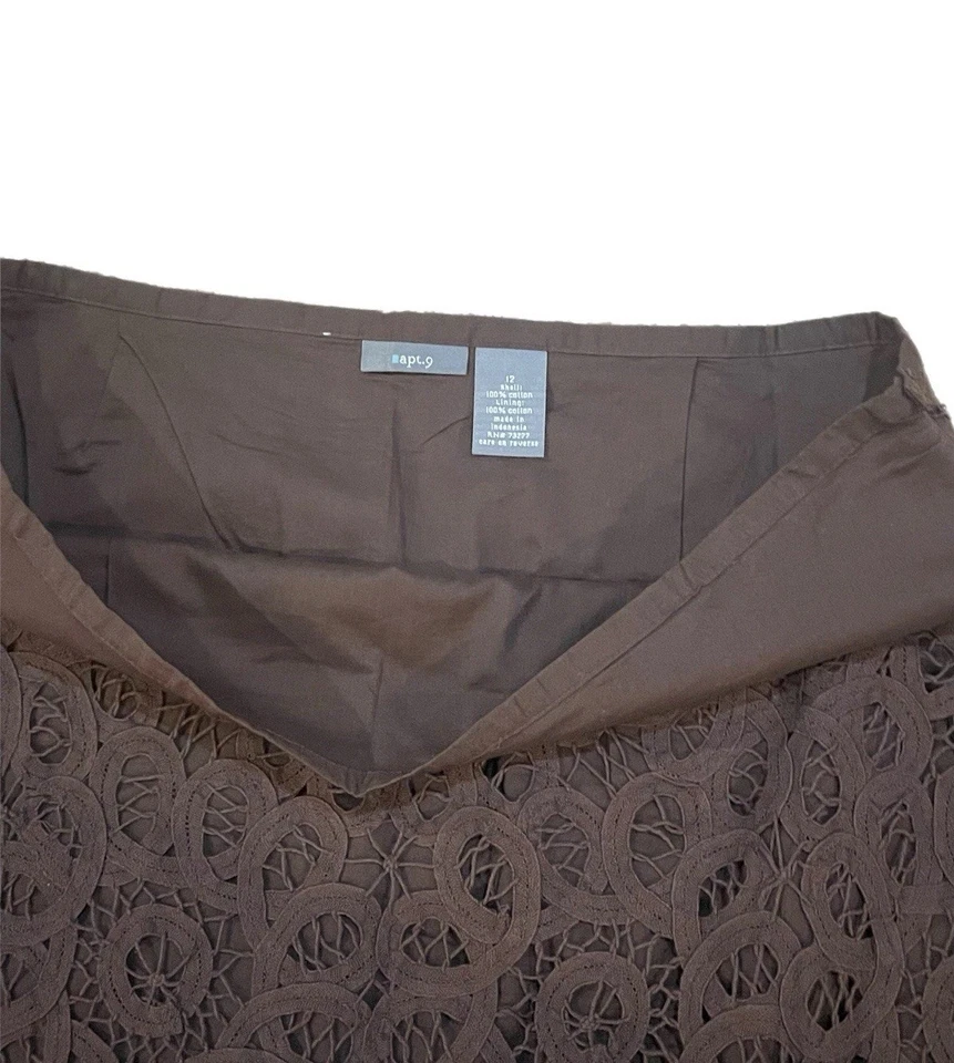 Women’s Chocolate Brown Lace Crochet Midi A Line Skirt Cottage-core Boho Size 12 - Image 2 of 4