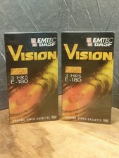 X2 EMTEC BASF Vision 3 Hours E-180 Chrome Video Cassette Blank VHS Tape