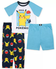 Pok mon Youth Boys Size 10 Short-Sleeve Pajama Top Shorts  Pants 3 Piece Set