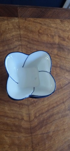 Vintage Japanese Square Petal Bowls In White And Blue Set Of 5