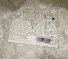 DKNY DK4511 Lace Bralette Bra Triangle Cup Sheer Longline WF Womens S White New