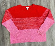 cupcakes and cashmere Colorblock Crew Neck Pullover Sweater Red Pink Knit XL