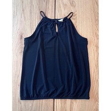 Banana Republic Halter Keyhole Blouse Black Minimalist Chic Top Size Medium