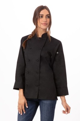 Chef Works Jacket Uniform Sz Small female cut black Double Breasted Restaurant