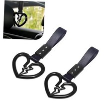 Broken Heart Car Handle Strap, Drift Charm Handle Strap, Auto Heart 2 PCS Black