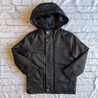 Gap Kids Jacket Size Small Black Hooded Barn Chore Utility Coat Full Zip Fall
