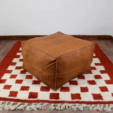 Leather Moroccan Pouffe Aamazing Ottoman Footstool Unstuffed Genuine 30'' Boho