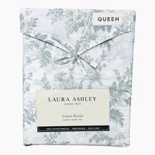 Laura Ashley 4pc QUEEN Percale Sheet Set VANESSA Vintage Washed Green Floral