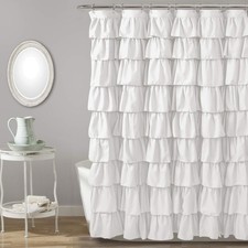 Lush Decor Ruffle Shower Curtain  Floral Textured Vintage Chic Farmhouse Style