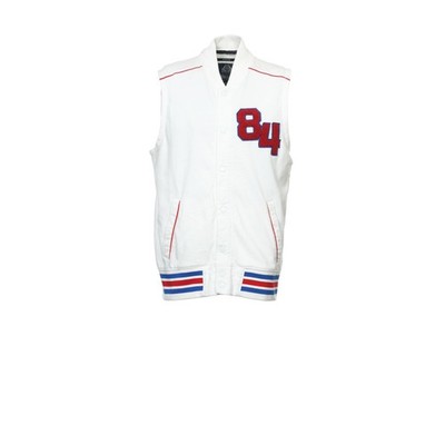 American Rag Mens Sports Vest M White Cotton Blend Solid Varsity Snap Button