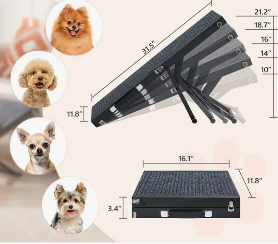 MAHANCRIS Dog Ramp 32'' Long Portable Pet Stair Ramp with Non-Slip Rug Surfac...