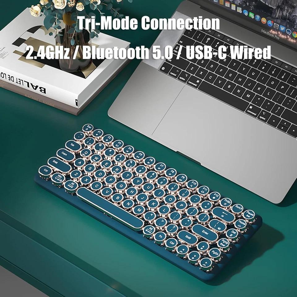 Teclado para máquina de escribir inalámbrico 2,4 GHz/Bluetooth/USB-C con cable mecánico GaminG... Foto 2 de 4