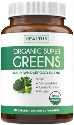 Organic Super Greens Supplement - Fruit & Vegetable Blend Pills, Antioxidant Ric