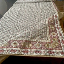 The Company Store Aztec Southwest Twin Quilt Tan Pick Stitch Reversible 70x86L