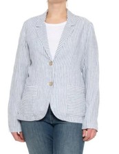 Tahari 100 Linen Blue and White Striped Blazer Size Medium Resortwear Academia
