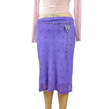 Y2K Purple Mesh Midi Skirt Flocked Glitter Floral Fairy Romantic Vintage Small