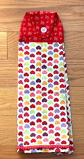 Kitchen hanging towel, Hearts on white 100 cotton, new with a trim