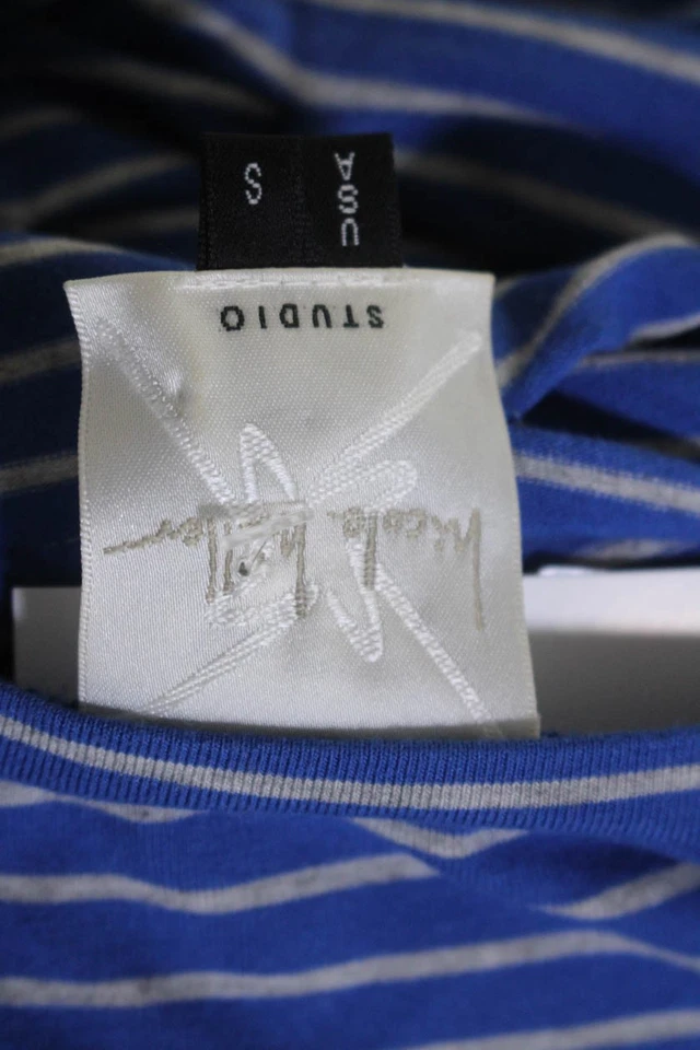 Nicole Miller Womens Fitted Rib Criss Cross Stripe Bodycon T-Shirt Dress Blue Si - Image 4 of 4