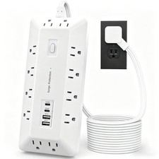 6 Ft Surge Protector Power Strip with 1800J, Extension Cord with Multiple Out