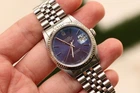 Vintage 1990 Rolex DateJust ref. 16220 Modified Fluted Bezel 36mm Blue Dial