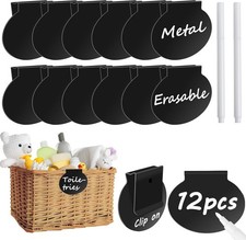 12 Pack Metal Basket Labels Clip On for Storage Bins Basket Tags Black Bin La...