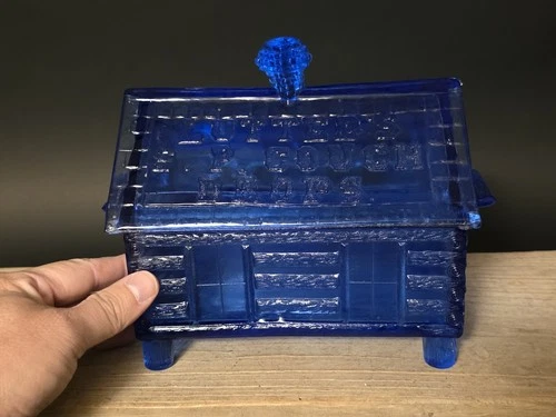 Vintage Style Cobalt Blue Depression Glass Cabin Candy Dish Box