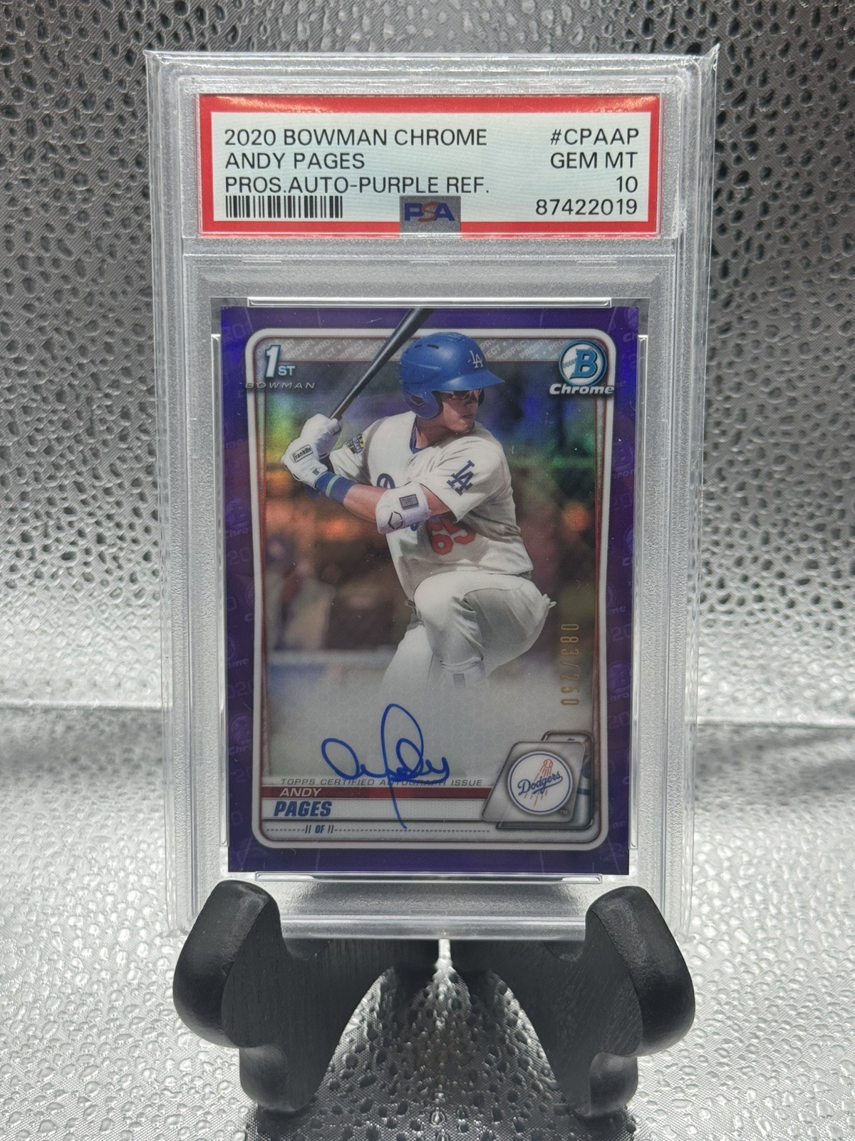 2020 Bowman Chrome ANDY PAGES Purple Refractor Auto /250 PSA 10