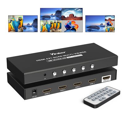HDMI Quad Switcher 4 in 1 4K HDMI Multiviewer 4x1 4K@30Hz Seamless Yinker