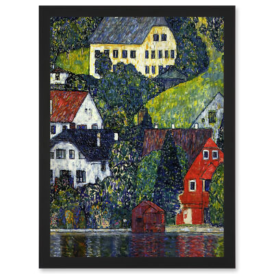 Klimt Kirche in Unterach am Attersee Gemälde gerahmt A4 Wandbild Druck