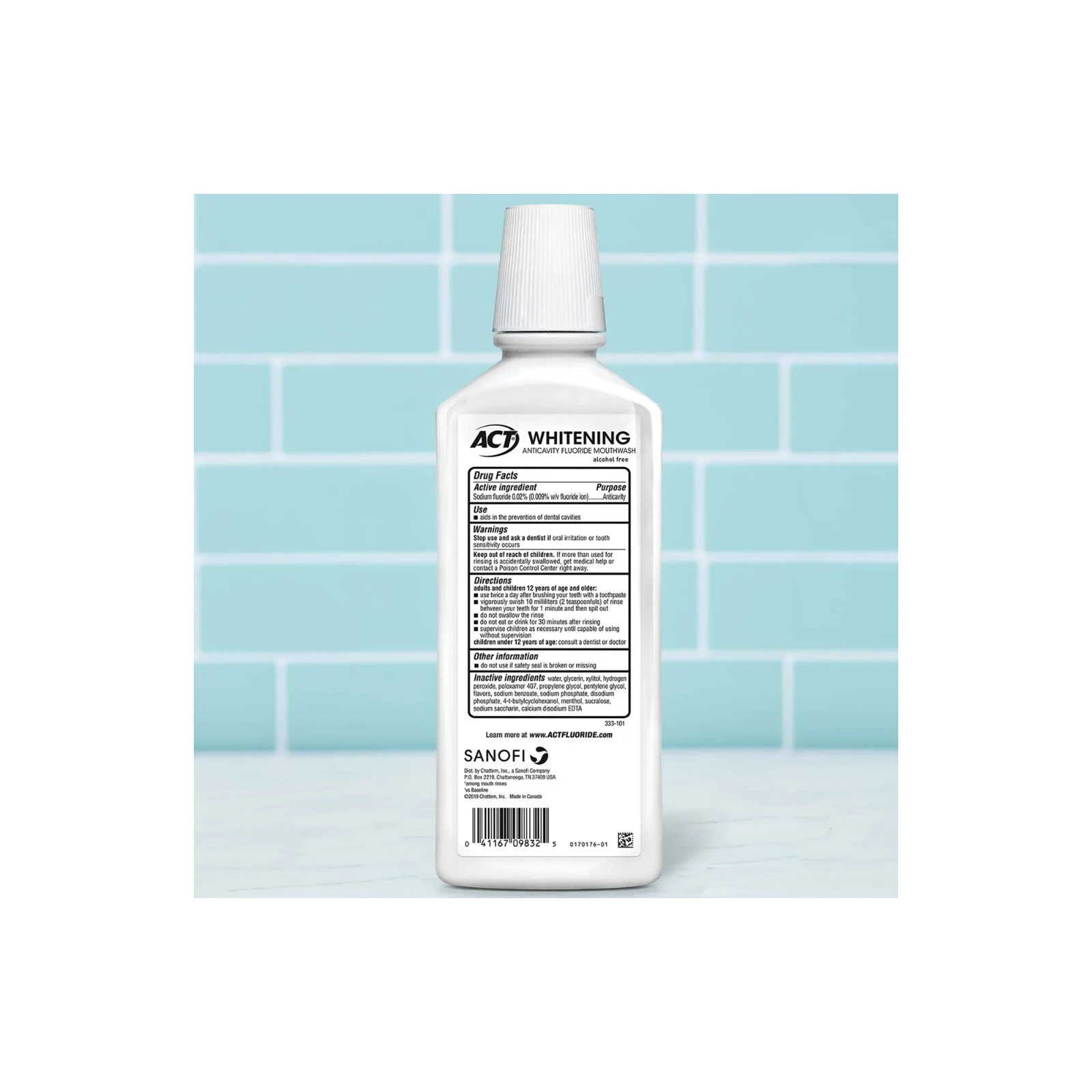 ACT Whitening Anticavity Fluoride Mouthwash, Gentle Mint, Dye Free, 16.