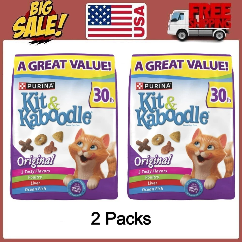 2 Packs Purina Kit & Kaboodle Origina Dry Cat Food, 30 lb Bag