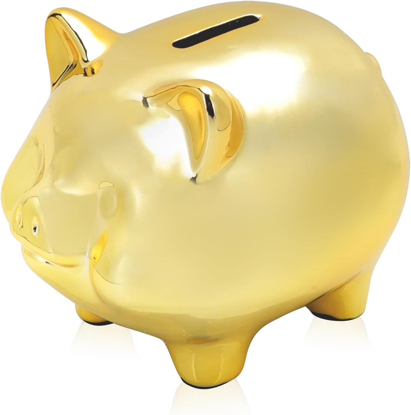 Golden Piggy Bank Decor with Non-Slip Pad,Ceramic Decorative Coin Piggy Bank,Mon