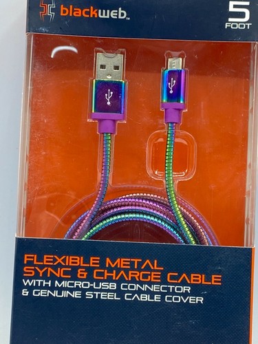 Flexible Metal Sync & Charge Cable w/Micro-USB Android 5Ft You Choose Color - Picture 2 of 4