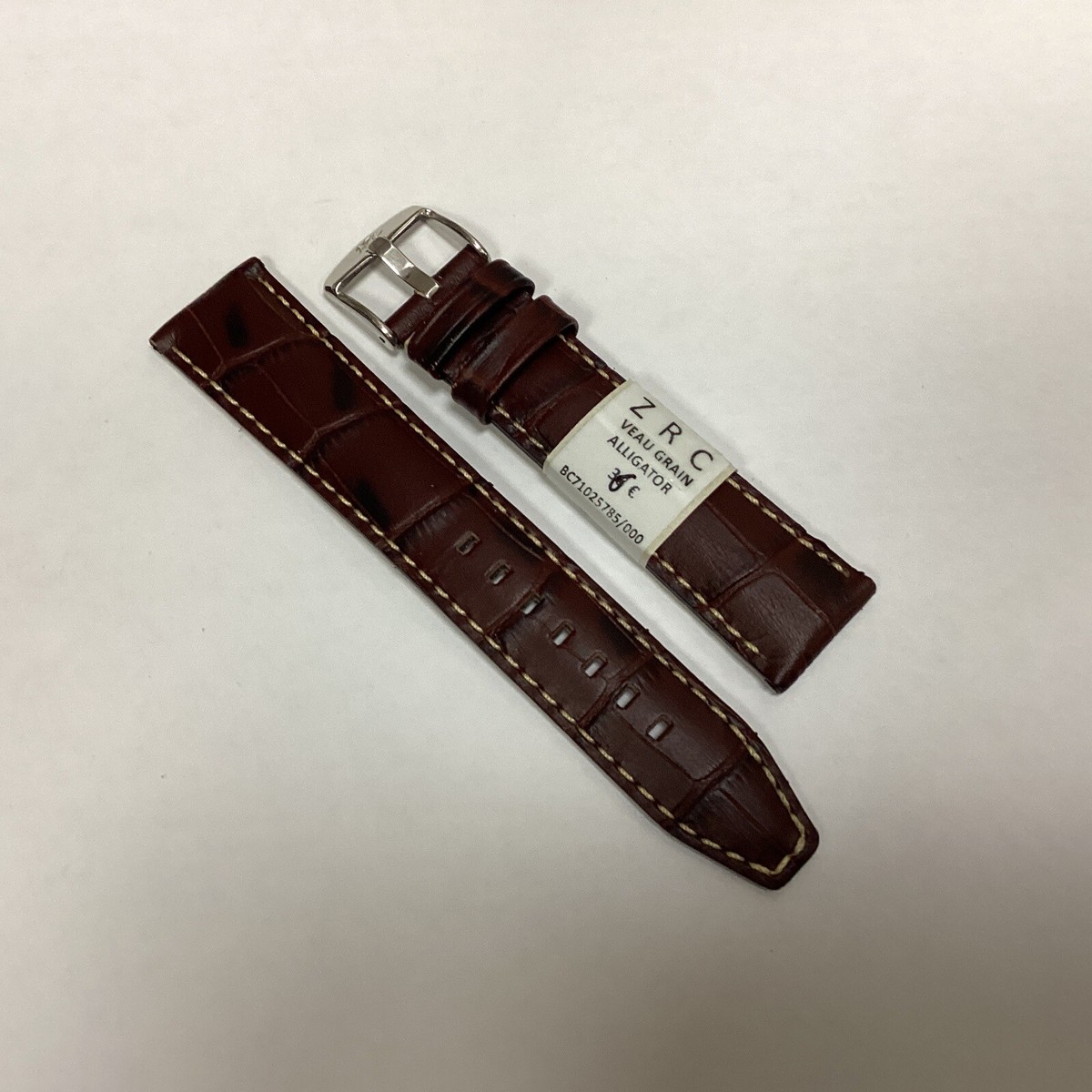 Bracelet De Montre ZRC – Cuir Grain Alligator Blanc – Largeur 20 Mm – Neuf