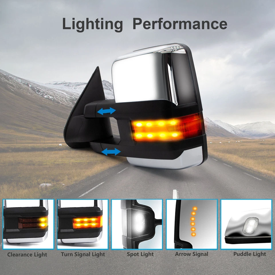 Par de espejos retrovisores de remolque señal térmica eléctrica para 03-06 Chevy Silverado1500 tapa cromada Foto 3 de 4