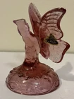 Fenton Art Glass Cranberry Pink Butterfly Ring Holder Figurine Paperweight