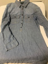 J Crew Denim Dress 8 Light Wash Roll Sleeve Long Button Up Shirt Tunic Chambray