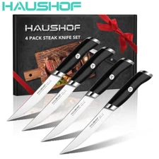 HAUSHOF 4PIECE Steak Knives Set Stainless Steel Premium Serrated Steak Knife Set