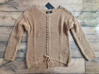 NaaNaa Schnürpullover V-Ausschnitt camel Damen UK Größe S/M BRANDNEU