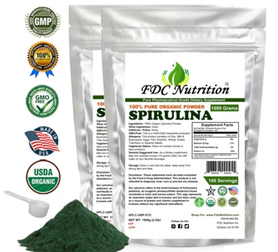 FDC NUTRITION Spirulina Powder 2000g (4.4LB) GMO-Free, Kosher, Non-Irradiated