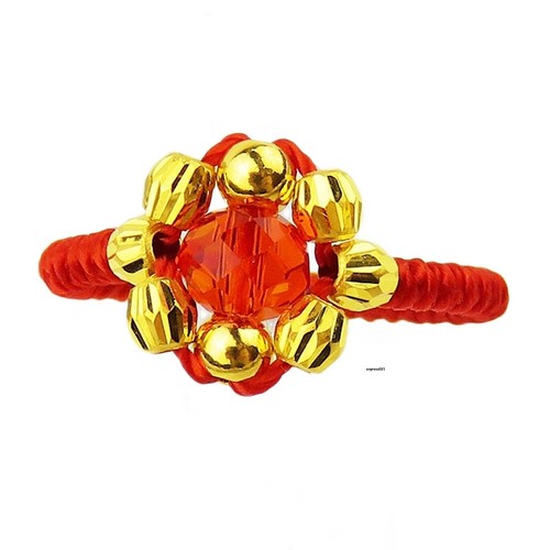 Pure 999 24K Gelbgold Band Männer Frauen Perle rote Kordel Gestrickt Geflochtener Ring 0,6 g - Bild 2 von 9