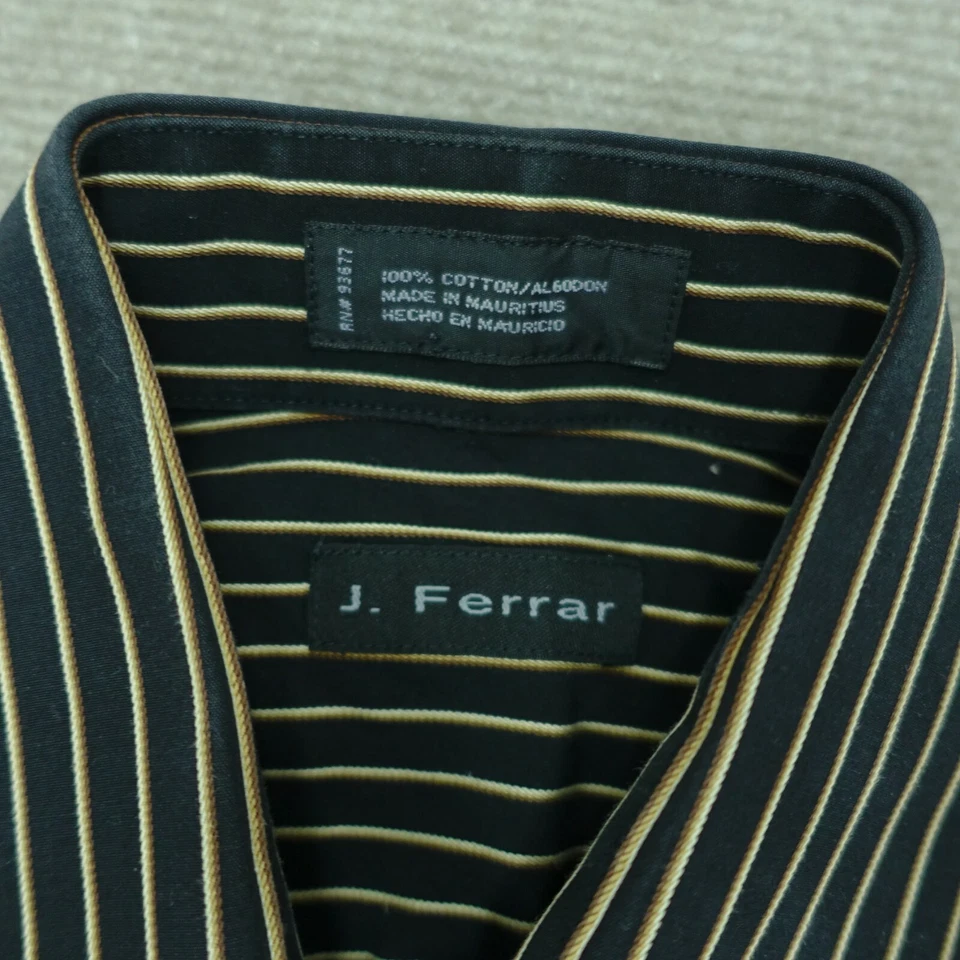 Camisa de Vestir J Ferrar Abotonada Manga Larga Hombre 15 32/33 Negro Marrón Rayas Foto 3 de 4