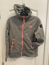 kids girls pink and gray north face hoodie Sz Large