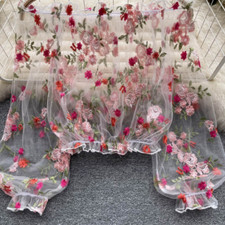 Women Mesh Embroidered Off-Shoulder Top Floral Sheer Shirt Puff Sleeve Sexy Thin
