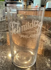 RARE SCHMIDT'S BEER ETCHED DRINKING GLASS C. SCHMIDT BREWING CO PHILA PA