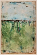 Original Abstract Modern Minimal Landscape Painting On Wood Panel By K.A.Davis 