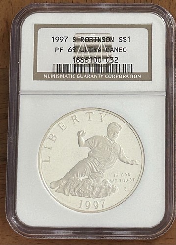 1997 S Jackie Robinson Commemorative Silver Dollar NGC PF 69 Ultra Cameo
