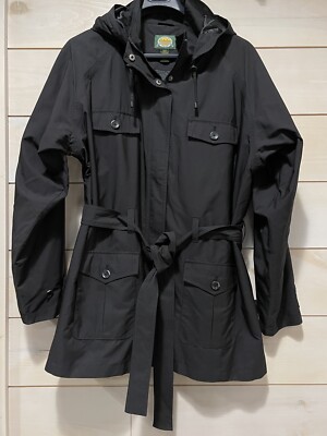 Cabela's Jacket Womens 2XL Black Full Zip Snap Lined Belted Button Pockets Hood